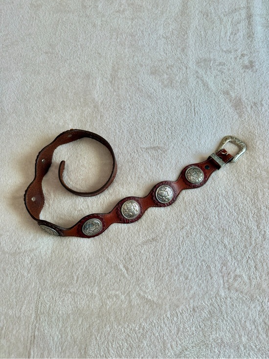 Nocona Accessories - VTG Nocona Brown Leather Concho Belt with Silver-Tone Medallions